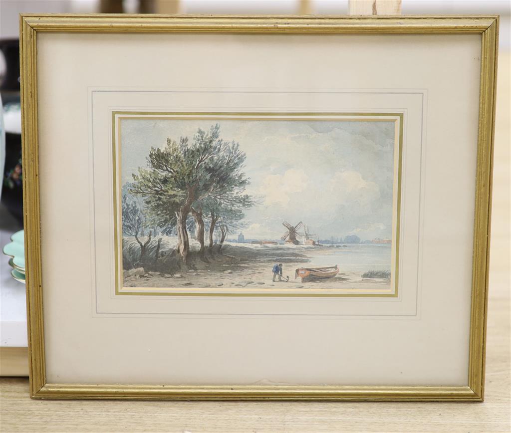 John Varley (1778-1842), watercolour, Millbank, Manning Gallery label verso, 15 x 23cm